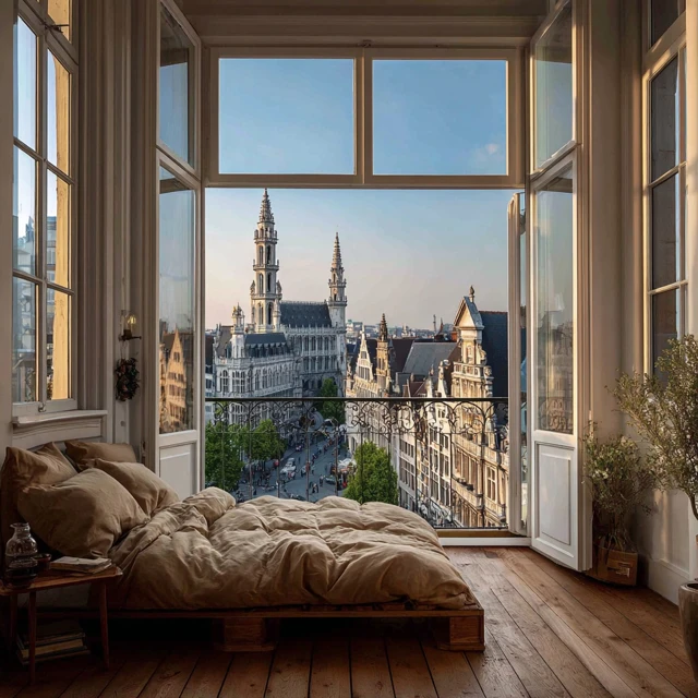 Hotelkamer met zicht op Brussel